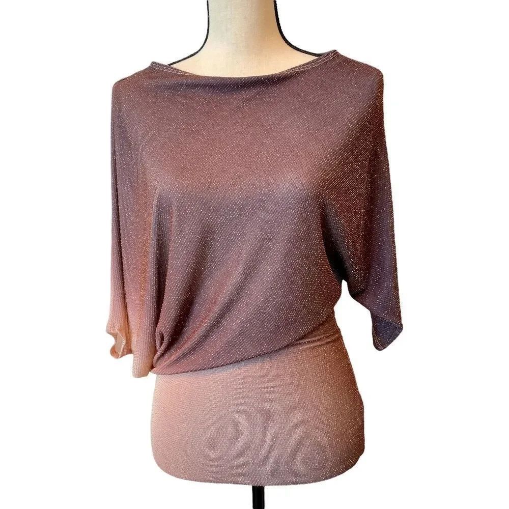 Fashion Nova Womens Purple Beige Ombre Sparkle Dolman Sleeve Top XS New